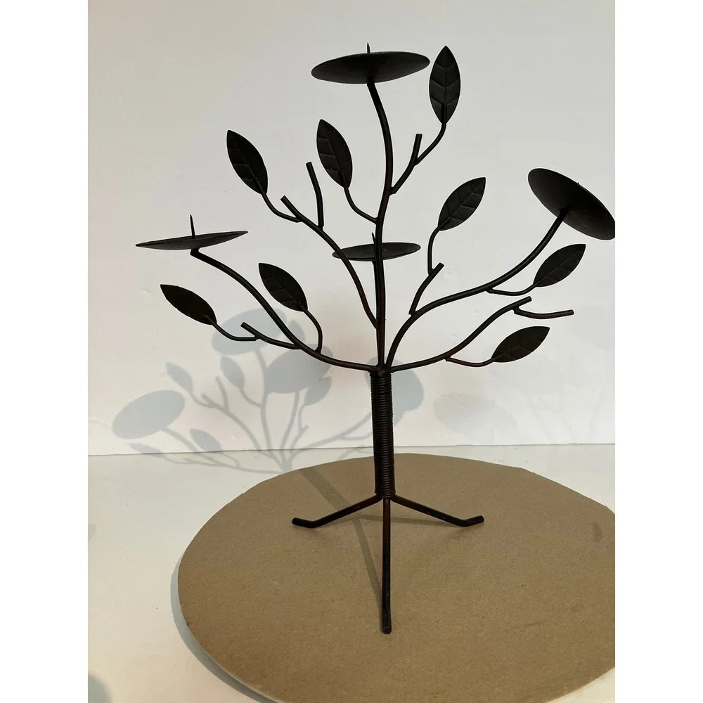 Unbranded Tree Candelabra Home Decor Brown Excellent Wrought Iron Leaf 4-Light